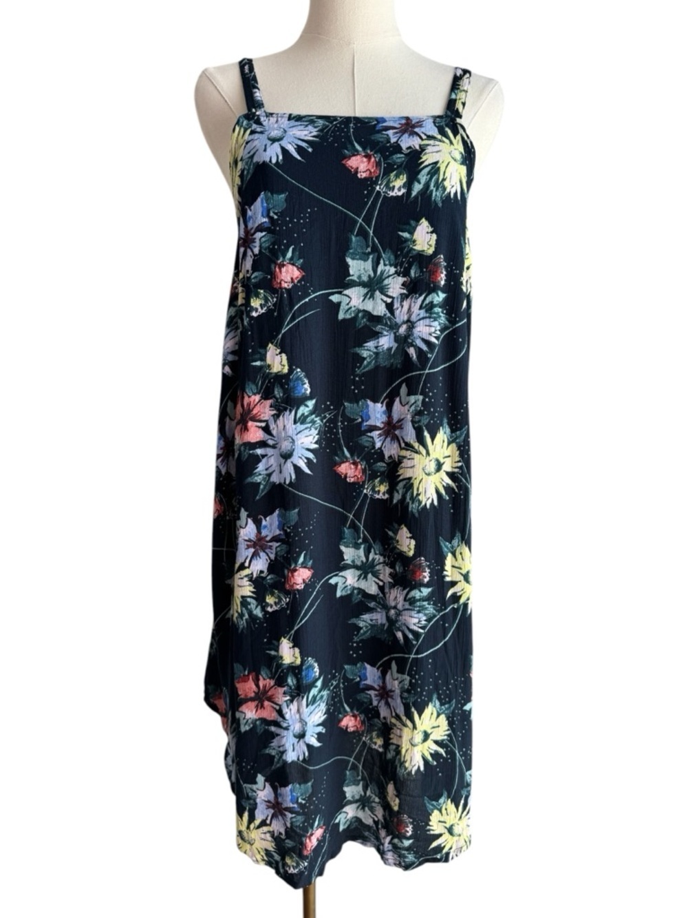O'Neill Floral Midi Dress Small Navy Boho Summer Beachy Slouchy Flowy Surfer EUC